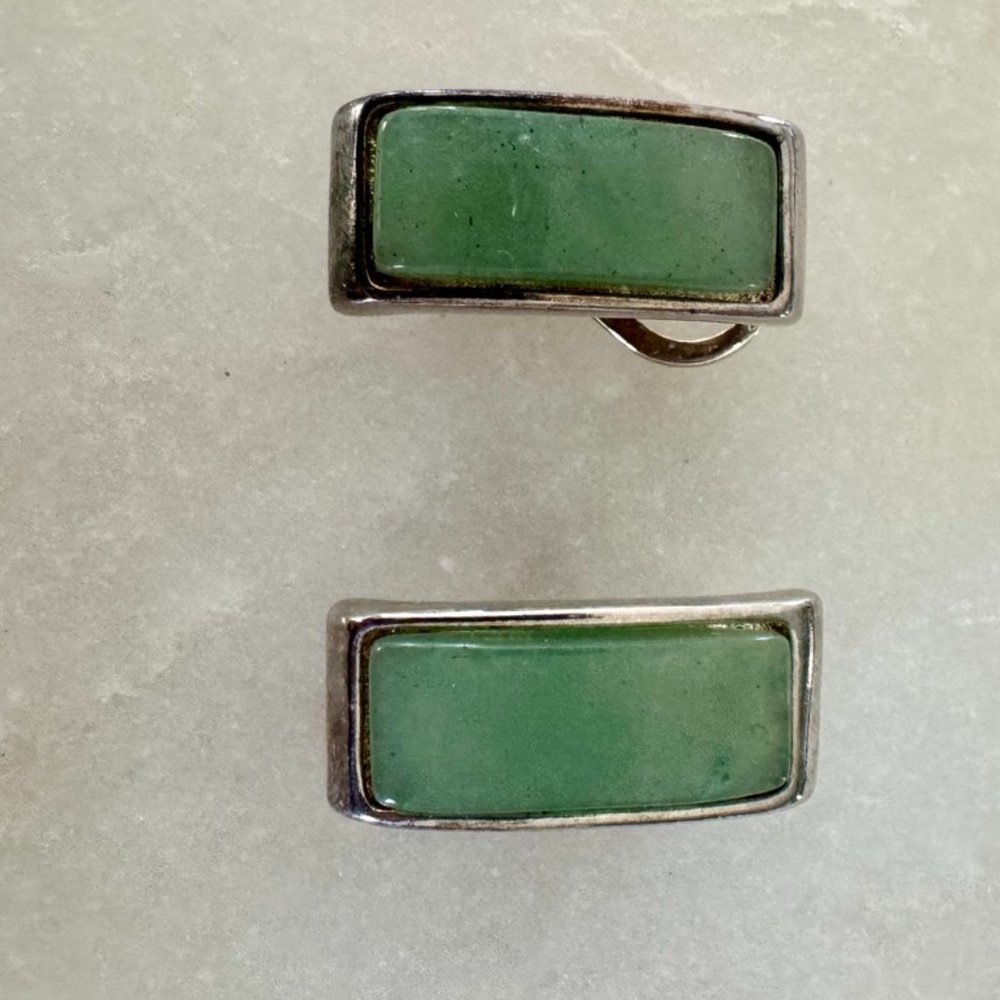 Premier Designs Green and Silver Clip on Earrings